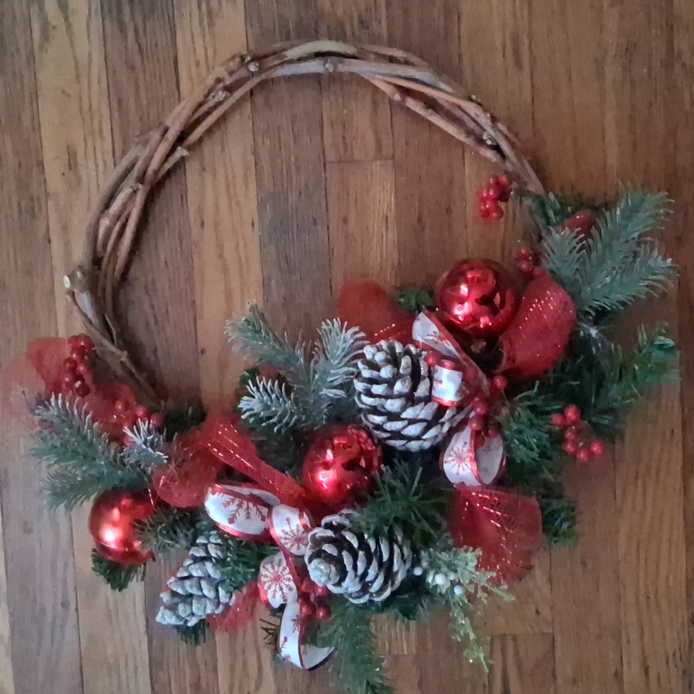 Festive Artificial Red and Green Holiday Wreath